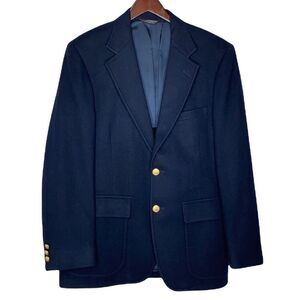 Vintage Hardwick Clothes USA Classic Wool Blazer Gold Tone Crest Button Navy 40R